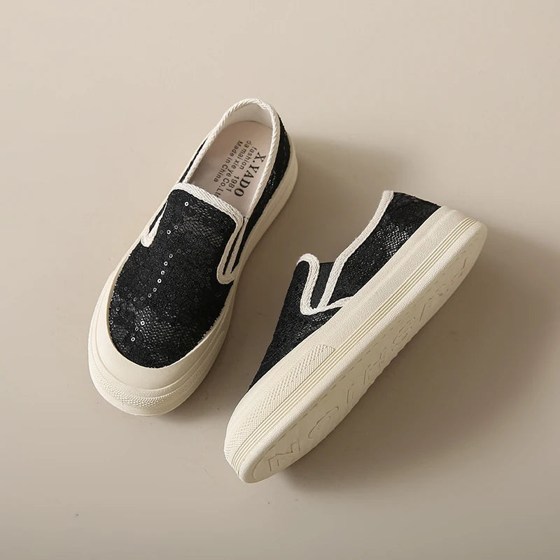 Damen Walking Sneaker – Slip-On Glitzer Casual Schuhe