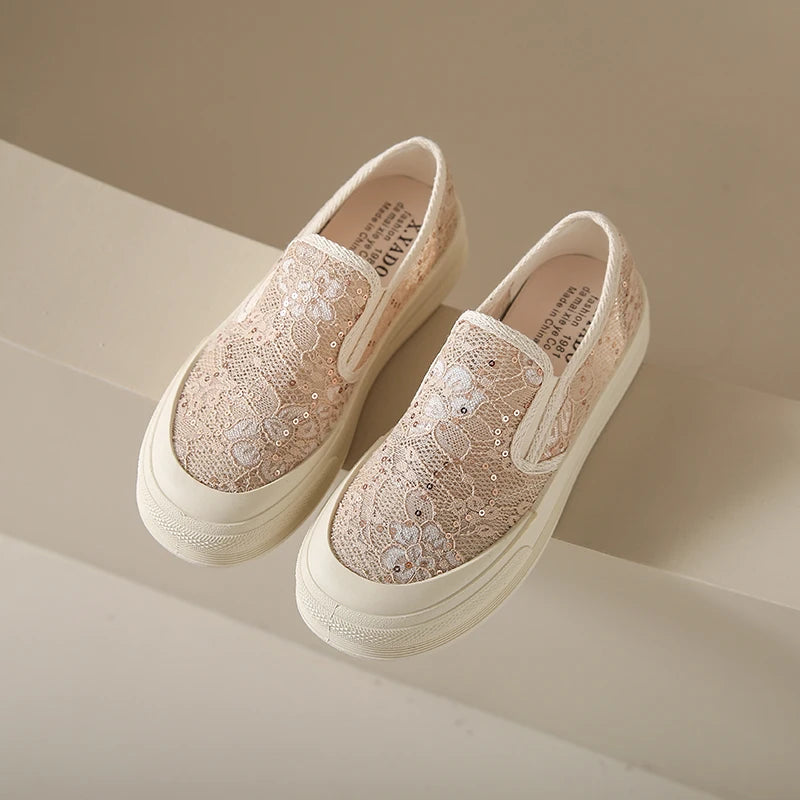 Damen Walking Sneaker – Slip-On Glitzer Casual Schuhe