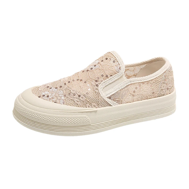 Damen Walking Sneaker – Slip-On Glitzer Casual Schuhe