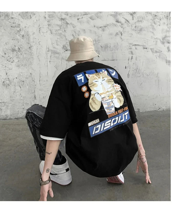 Oversize T-Shirt – Harajuku Cat Print | Japan Style