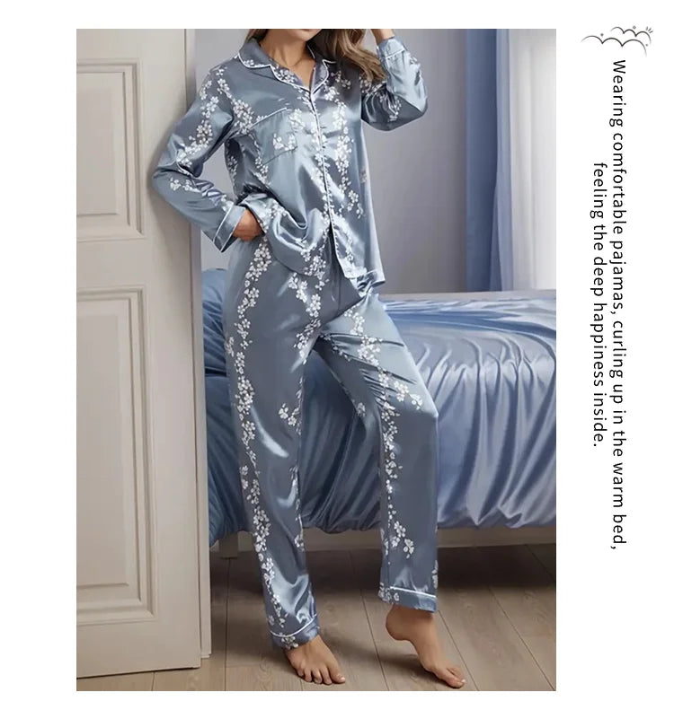Damen Satin Schlafanzug Set – Langarm & Hose