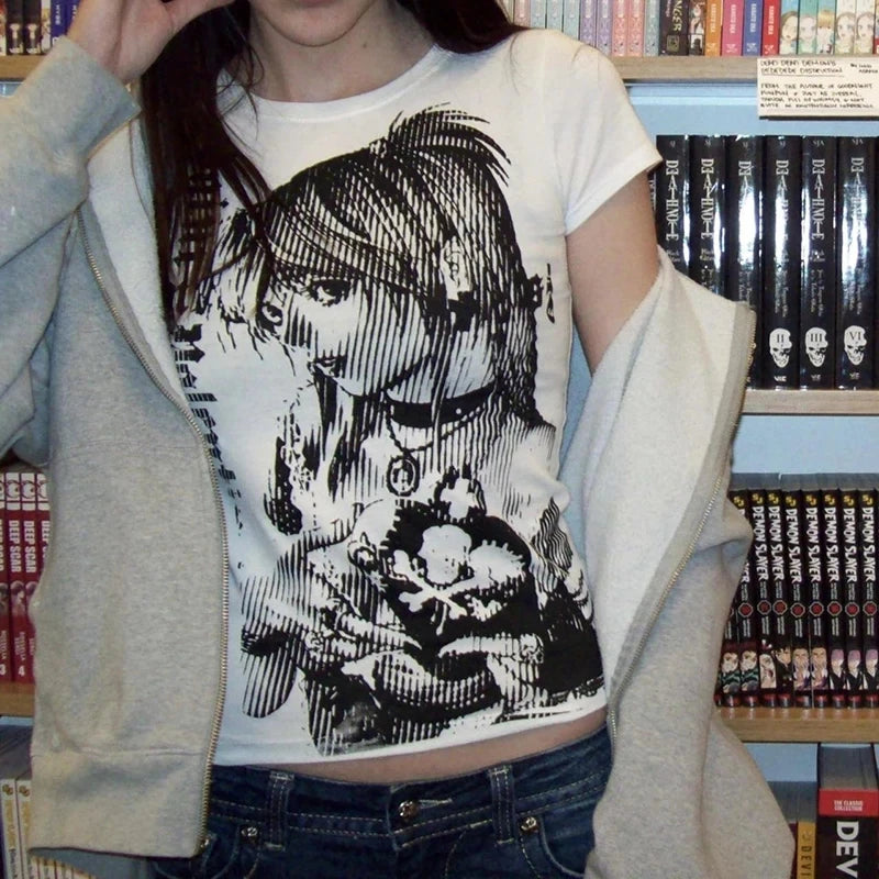 Damen Crop Tee Y2K Style – Anime Streetwear