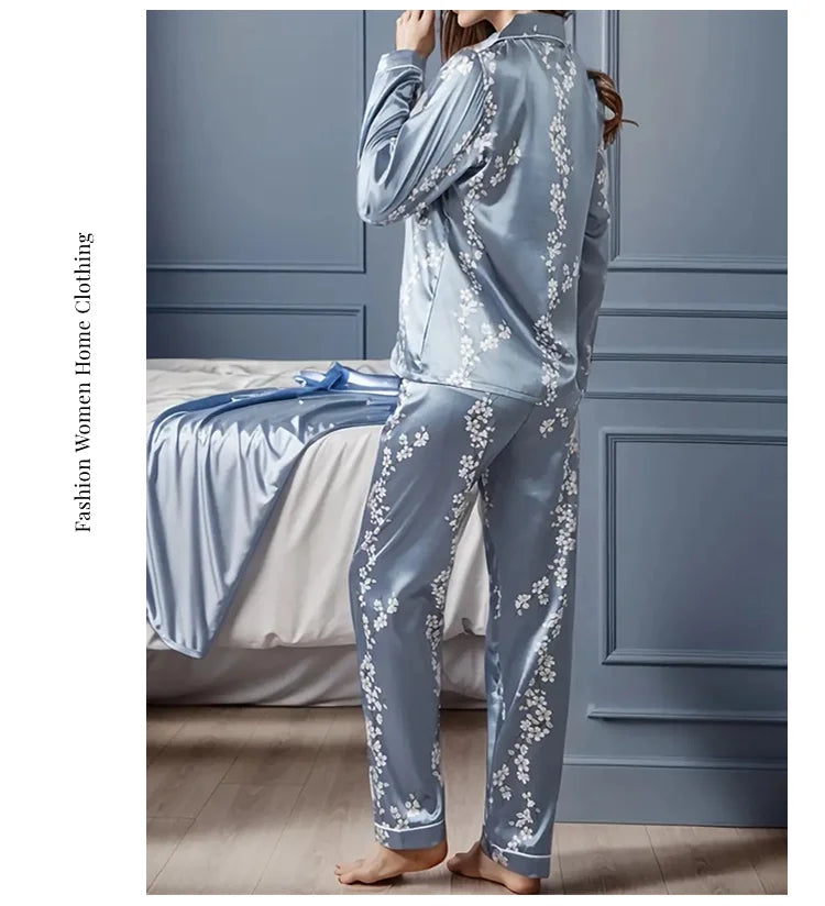 Damen Satin Schlafanzug Set – Langarm & Hose