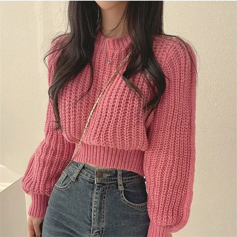 Damen Vintage Strickpullover – Harajuku Lantern Sleeve