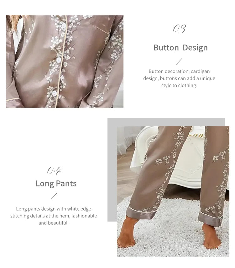 Damen Satin Schlafanzug Set – Langarm & Hose