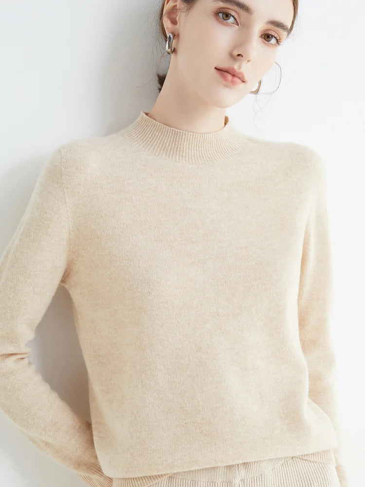 Damen Pullover Mock Neck – Strick Basic