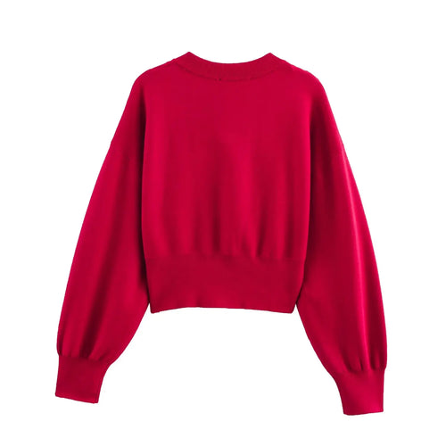 Damen Cropped Knit Cardigan – Button Front Sweater