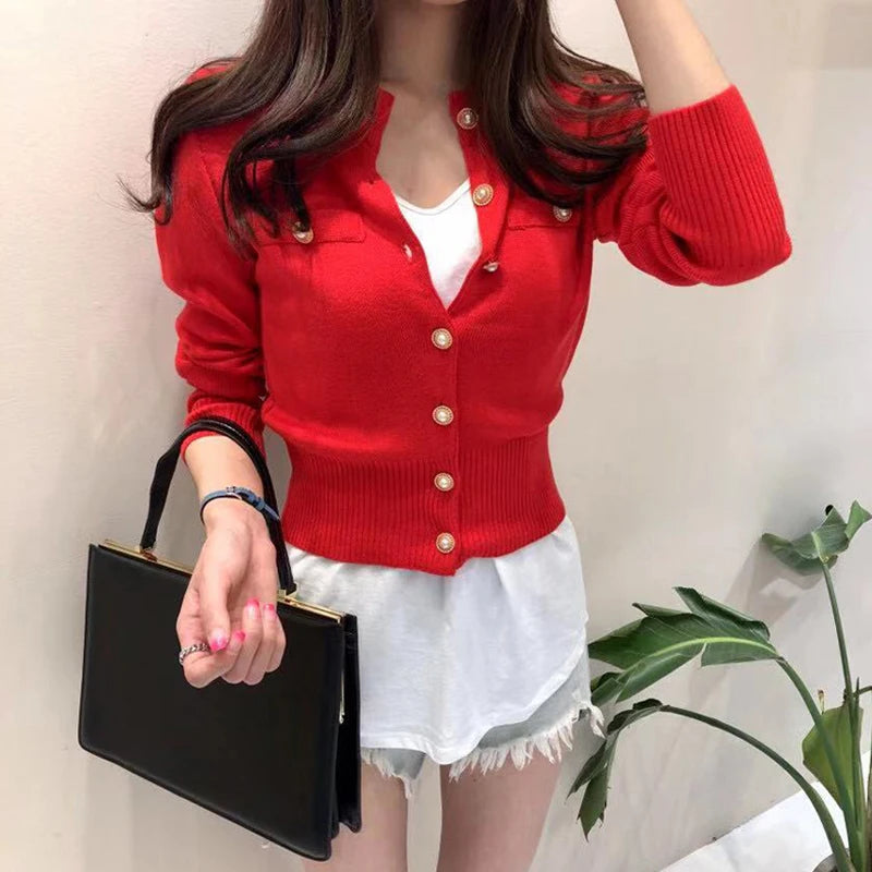Damen Knitted Cardigan Jacke – Single Breasted Slim Fit
