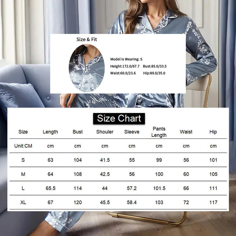 Damen Satin Schlafanzug Set – Langarm & Hose
