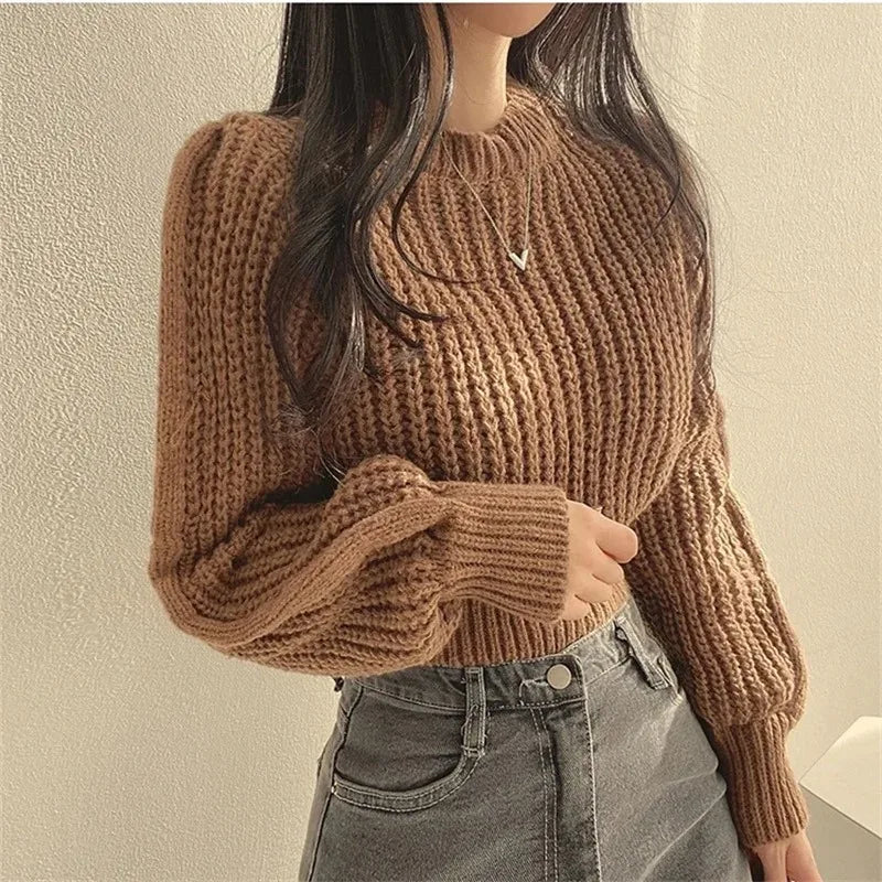 Damen Vintage Strickpullover – Harajuku Lantern Sleeve