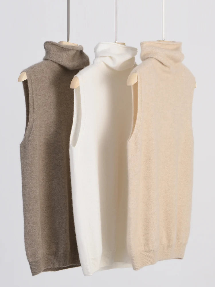 Damen Merino Wool Vest – Turtleneck Knitwear | Ärmelloser Pullover