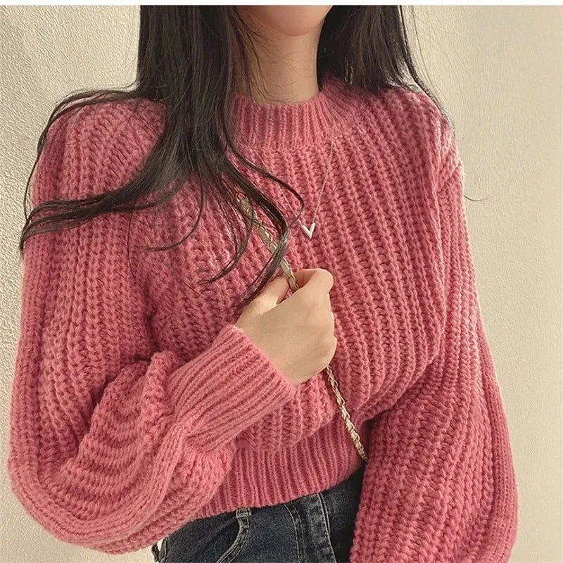 Damen Vintage Strickpullover – Harajuku Lantern Sleeve