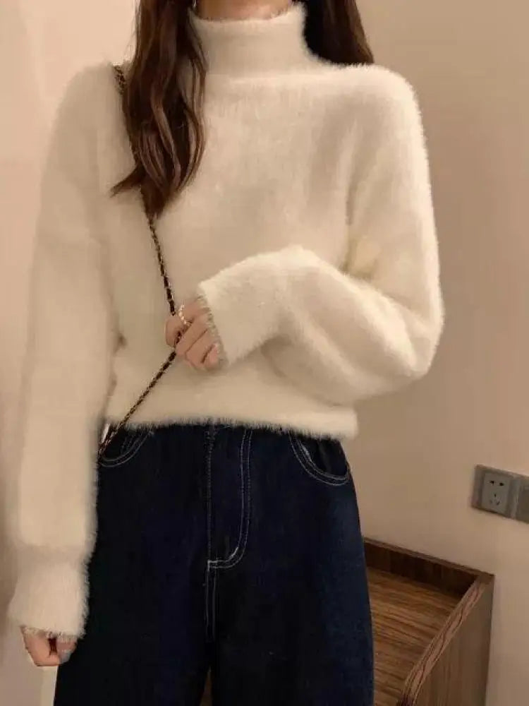 Damen Winter Rollkragen Pullover – Fleece Look