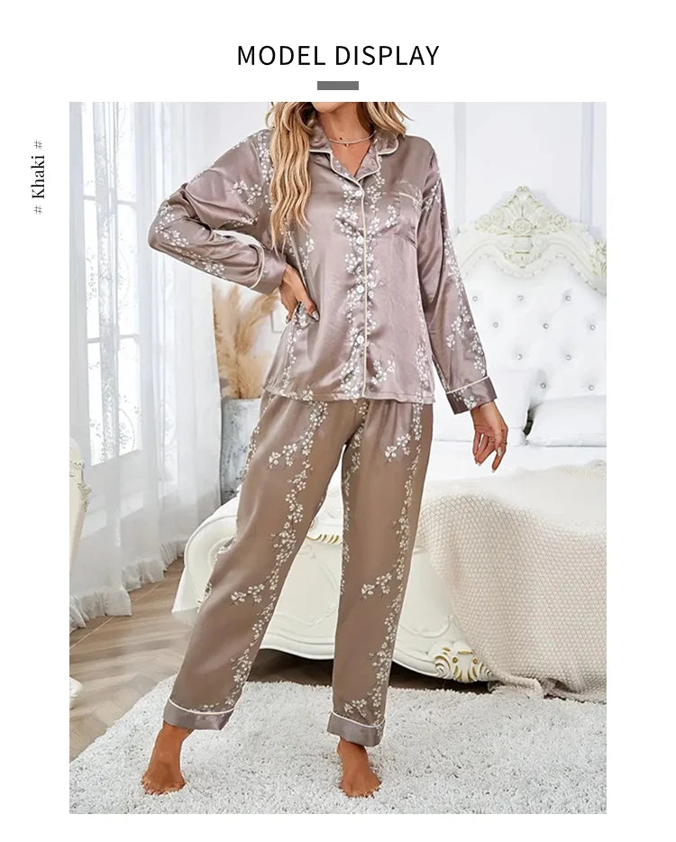 Damen Satin Schlafanzug Set – Langarm & Hose