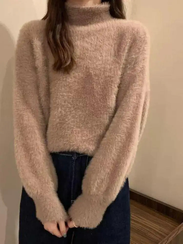Damen Winter Rollkragen Pullover – Fleece Look