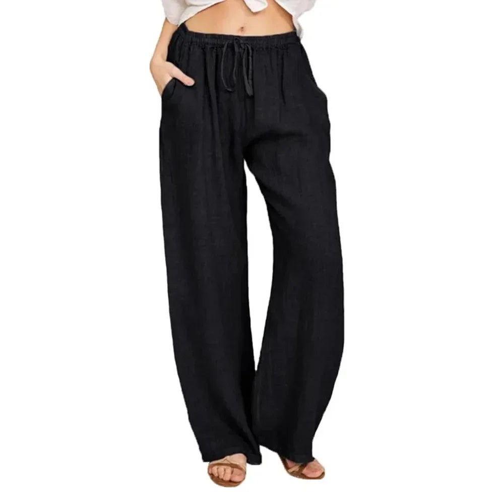 Damen Leinen Hose – Loose Fit | Elastischer Bund