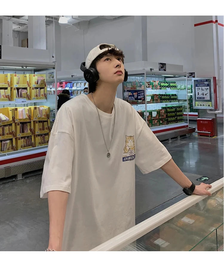Oversize T-Shirt – Harajuku Cat Print | Japan Style