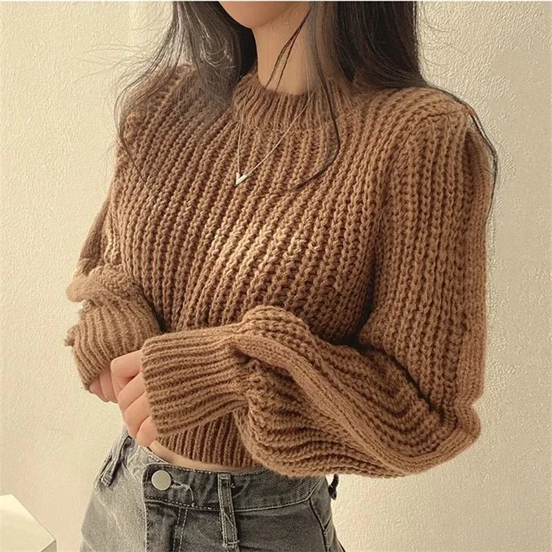 Damen Vintage Strickpullover – Harajuku Lantern Sleeve