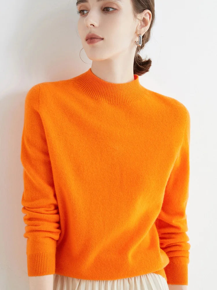 Damen Pullover Mock Neck – Strick Basic