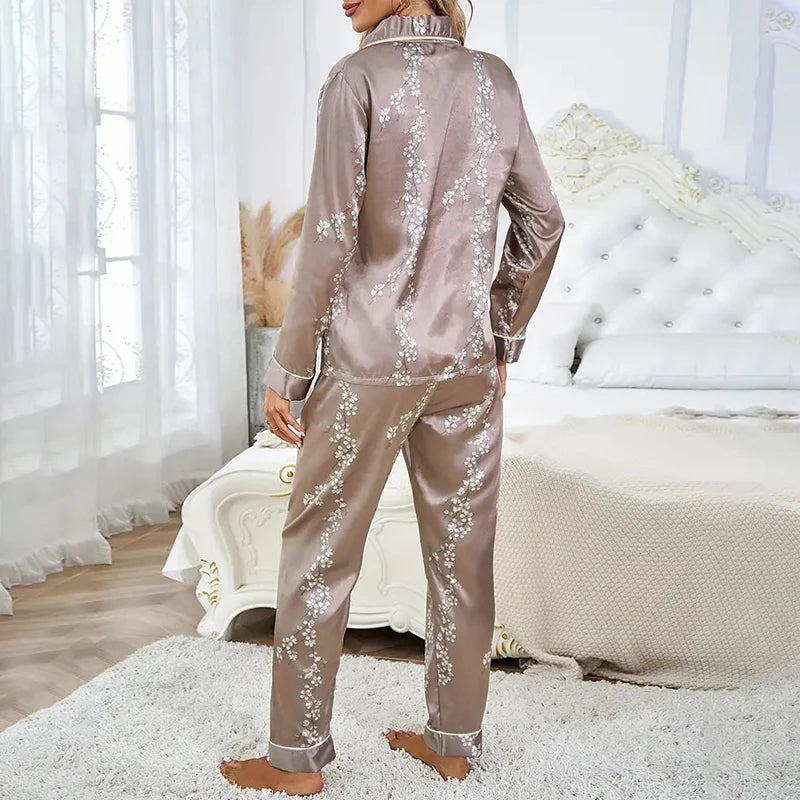 Damen Satin Schlafanzug Set – Langarm & Hose