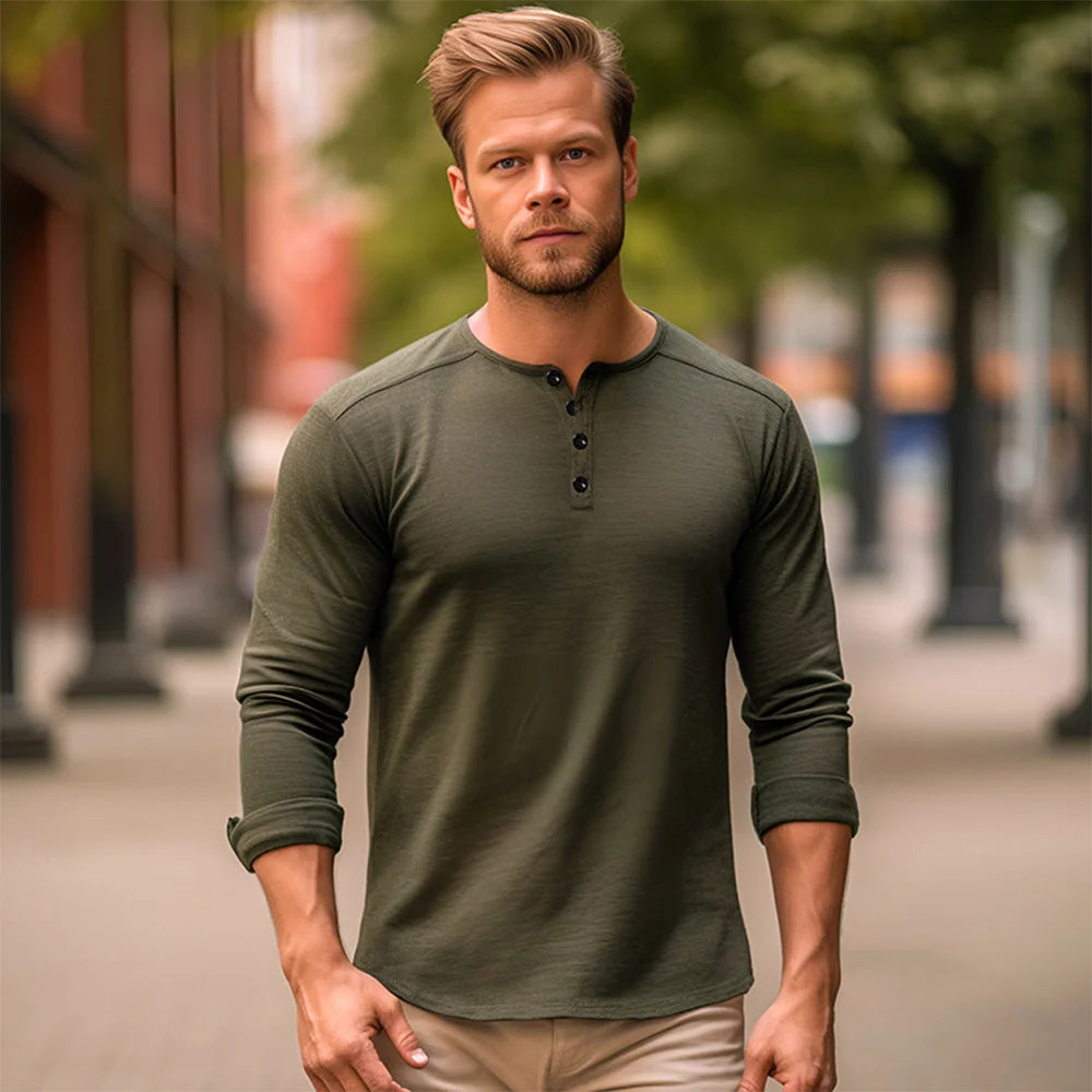 Herren Slim Fit Langarm Shirt – Baumwolle