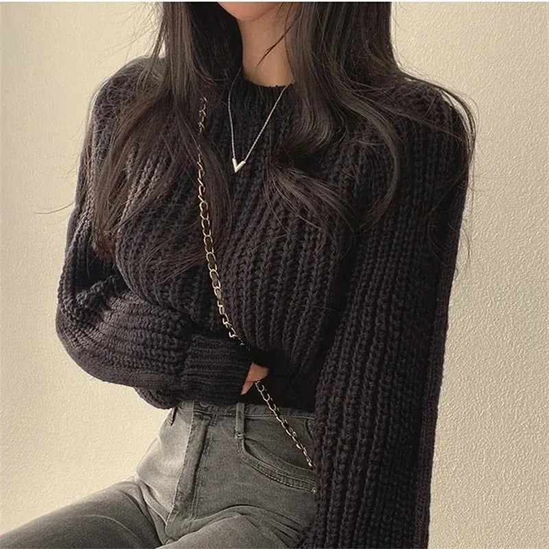 Damen Vintage Strickpullover – Harajuku Lantern Sleeve