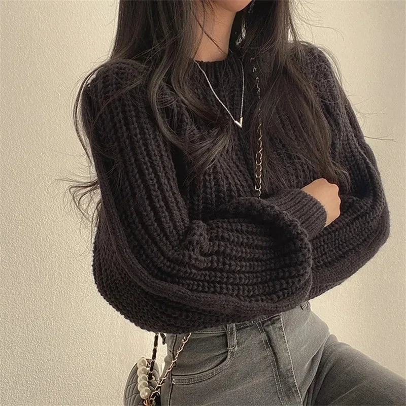 Damen Vintage Strickpullover – Harajuku Lantern Sleeve