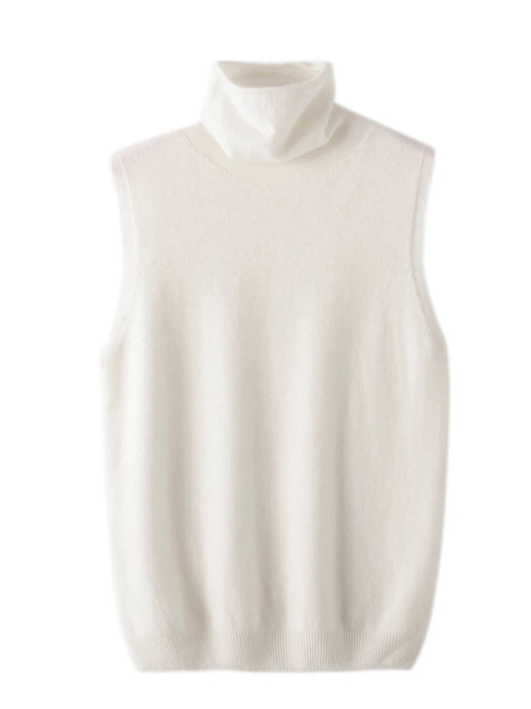 Damen Merino Wool Vest – Turtleneck Knitwear | Ärmelloser Pullover