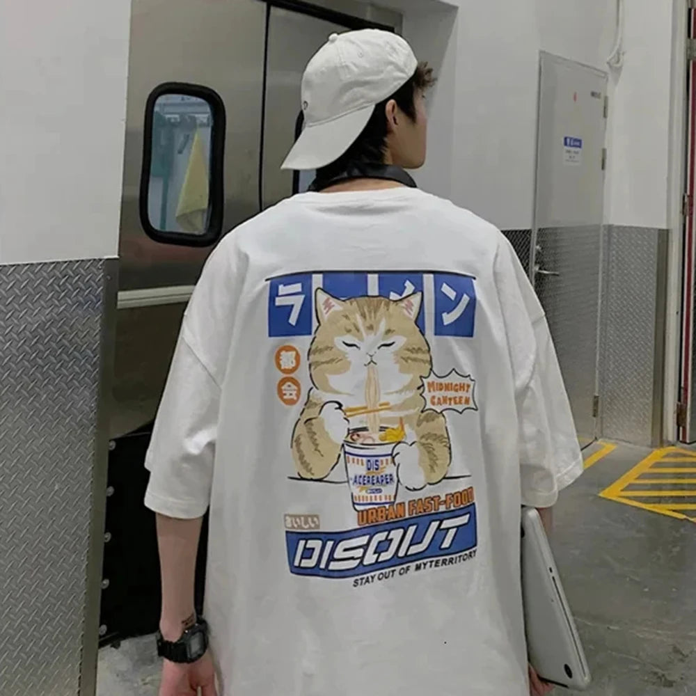 Oversize T-Shirt – Harajuku Cat Print | Japan Style