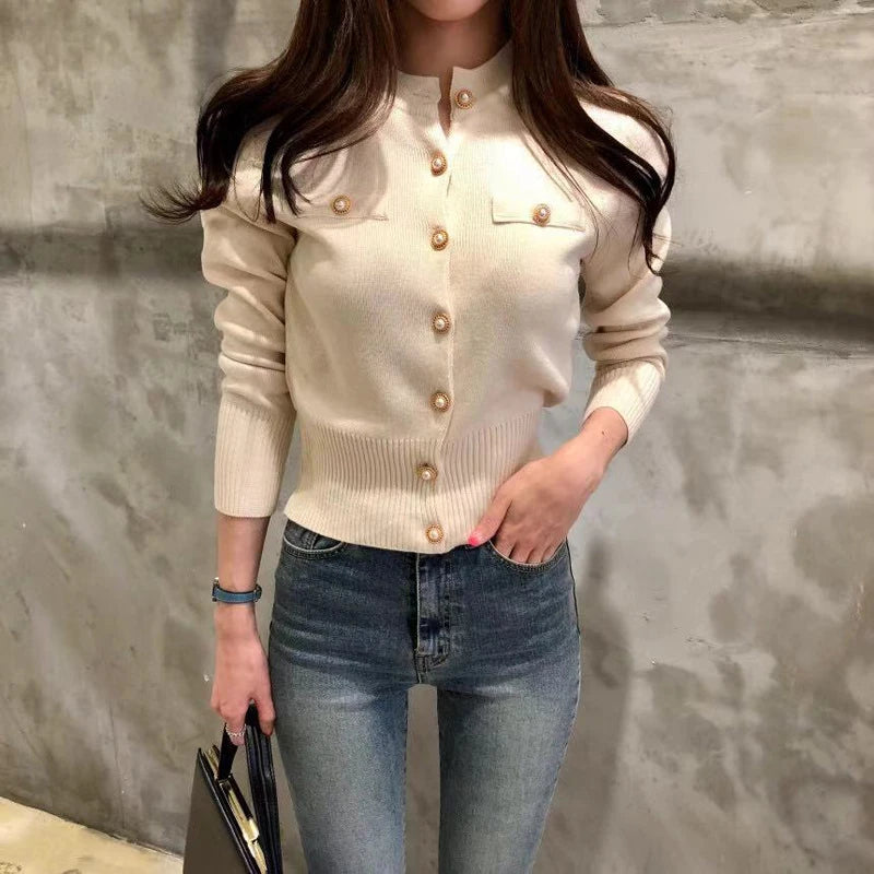 Damen Knitted Cardigan Jacke – Single Breasted Slim Fit