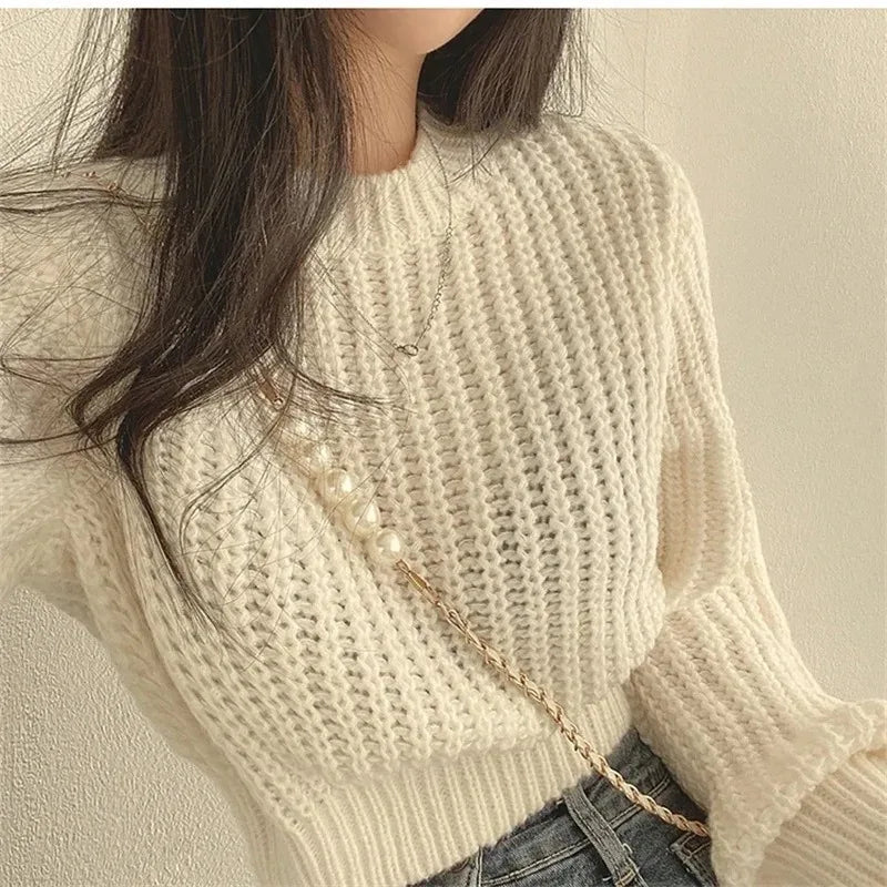 Damen Vintage Strickpullover – Harajuku Lantern Sleeve