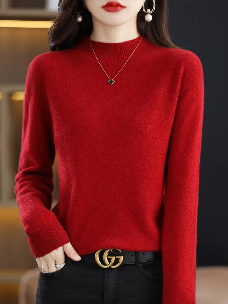 Damen Pullover Mock Neck – Strick Basic