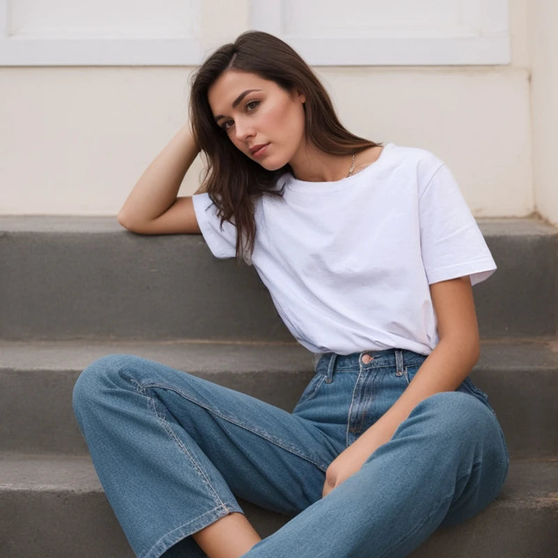 Damen Heavy Cotton Tee – Y2K Style Kurzarm Shirt