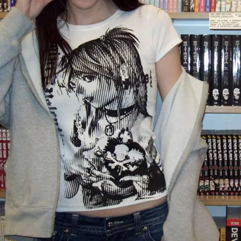 Damen Crop Tee Y2K Style – Anime Streetwear