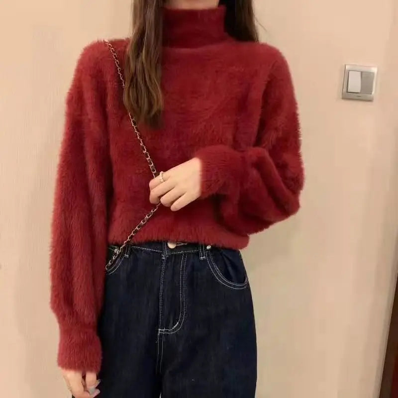 Damen Winter Rollkragen Pullover – Fleece Look