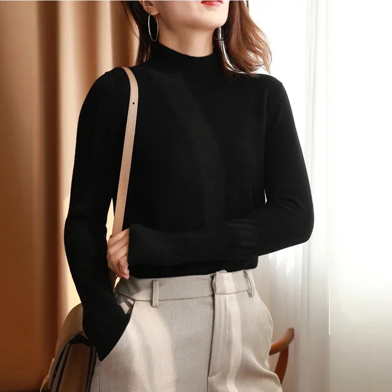 Damen Turtleneck Pullover Slim Fit – Strick Langarm