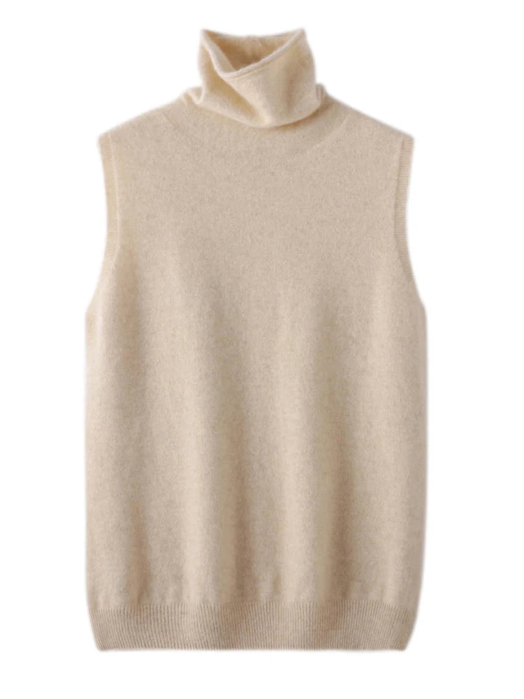 Damen Merino Wool Vest – Turtleneck Knitwear | Ärmelloser Pullover