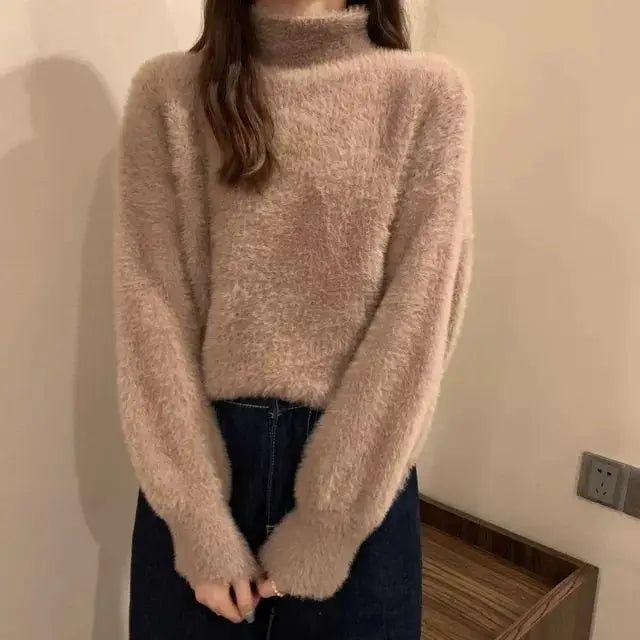 Damen Winter Rollkragen Pullover – Fleece Look