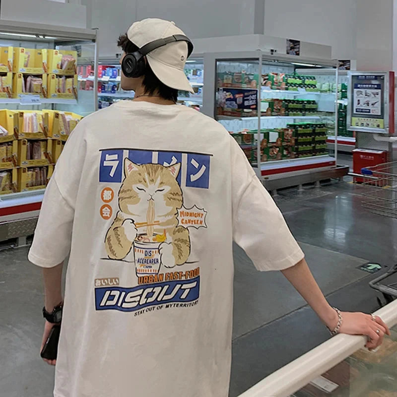 Oversize T-Shirt – Harajuku Cat Print | Japan Style