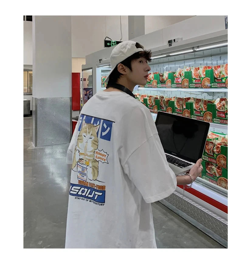 Oversize T-Shirt – Harajuku Cat Print | Japan Style