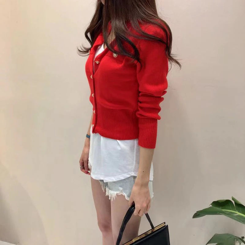 Damen Knitted Cardigan Jacke – Single Breasted Slim Fit