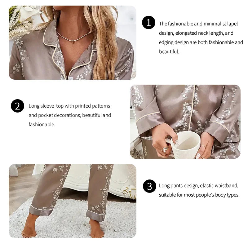 Damen Satin Schlafanzug Set – Langarm & Hose