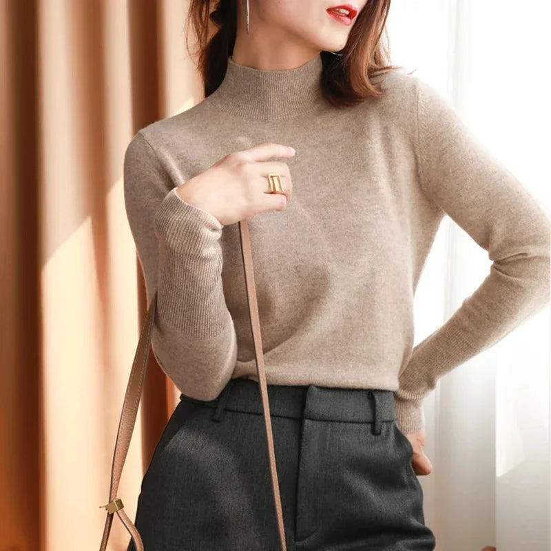 Damen Turtleneck Pullover Slim Fit – Strick Langarm