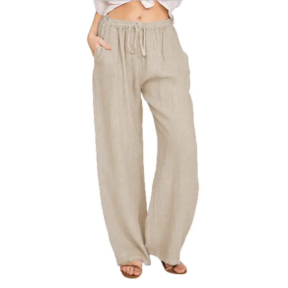 Damen Leinen Hose – Loose Fit | Elastischer Bund