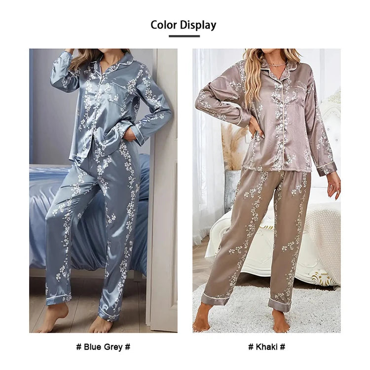 Damen Satin Schlafanzug Set – Langarm & Hose