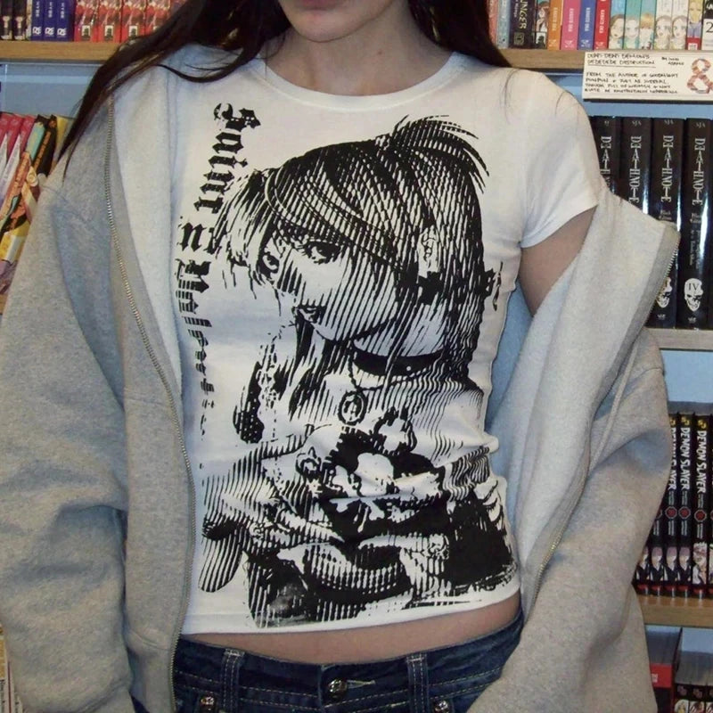 Damen Crop Tee Y2K Style – Anime Streetwear