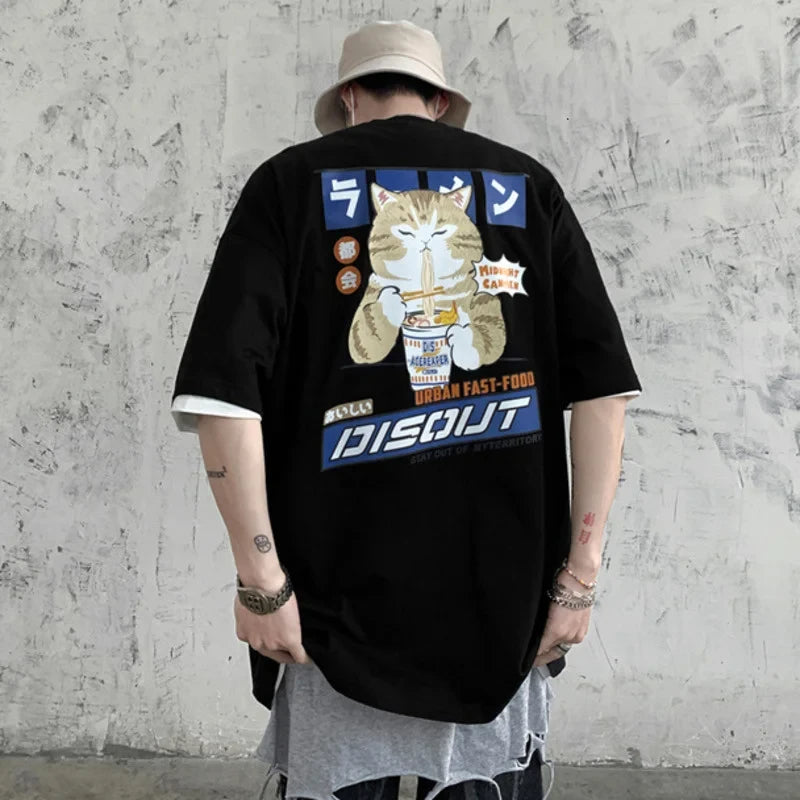Oversize T-Shirt – Harajuku Cat Print | Japan Style