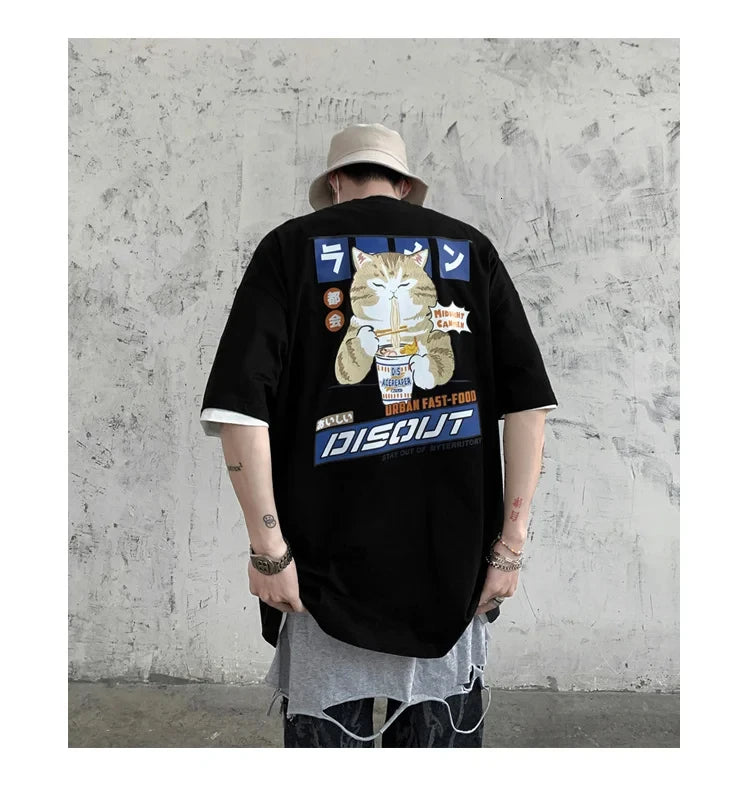 Oversize T-Shirt – Harajuku Cat Print | Japan Style
