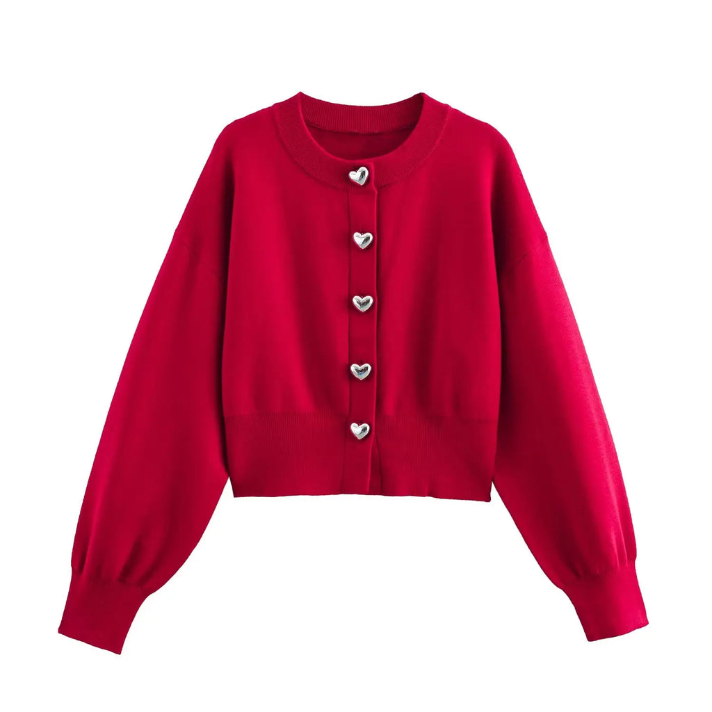 Damen Cropped Knit Cardigan – Button Front Sweater