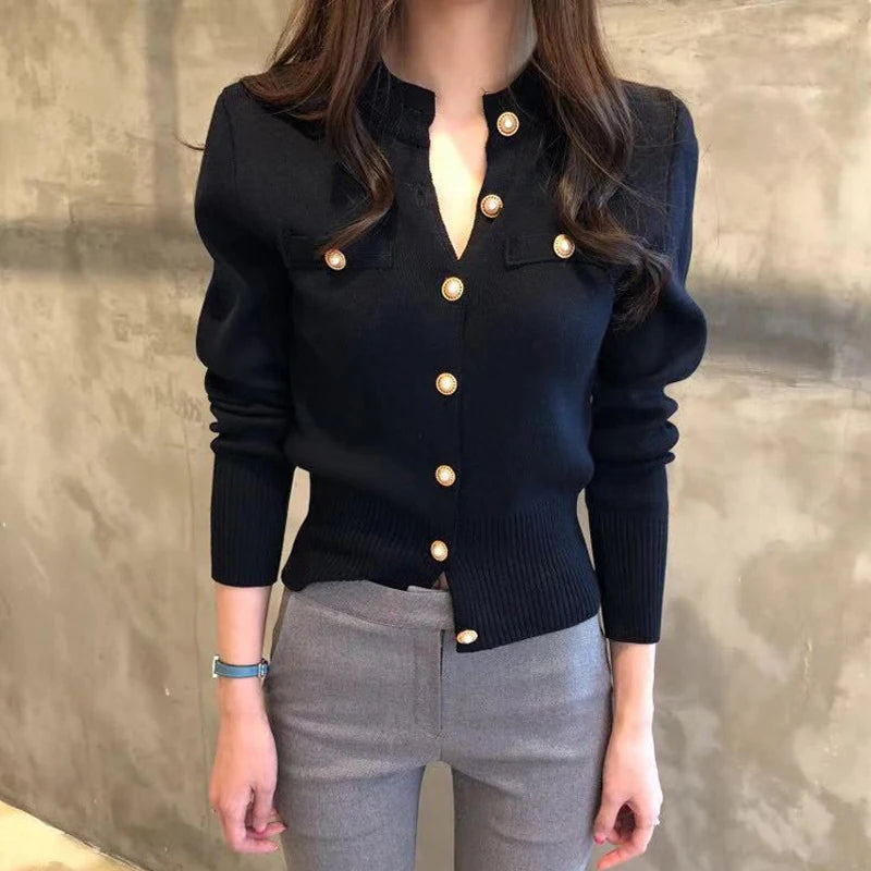 Damen Knitted Cardigan Jacke – Single Breasted Slim Fit